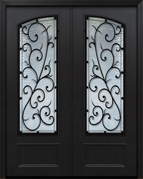 WDMA 64x96 Door (5ft4in by 8ft) Exterior 96in ThermaPlus Steel Bellagio 1 Panel Square Top Arch Lite Double Door 1