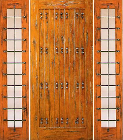 WDMA 66x80 Door (5ft6in by 6ft8in) Exterior Knotty Alder Door with Two Side lights Prehung Clavos 1