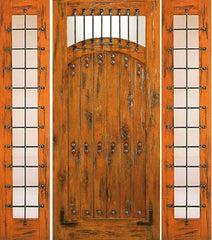 WDMA 66x80 Door (5ft6in by 6ft8in) Exterior Knotty Alder Prehung Door with Two Sidelights Camber Lite 1