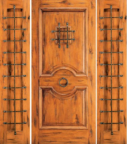 WDMA 66x80 Door (5ft6in by 6ft8in) Exterior Knotty Alder Door with Two Sidelights Speakeasy 1