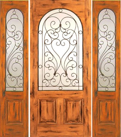 WDMA 66x80 Door (5ft6in by 6ft8in) Exterior Knotty Alder Door with Two Sidelights Entry Radius Lite 1