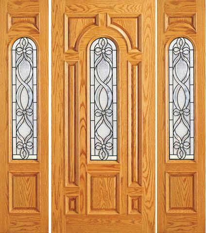WDMA 66x80 Door (5ft6in by 6ft8in) Exterior Mahogany Pre-hung Center Arch Lite Two Sidelights Door 1