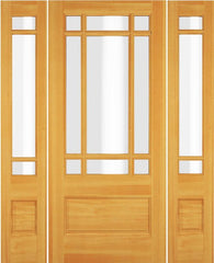 WDMA 68x78 Door (5ft8in by 6ft6in) Exterior Swing Hickory Wood 3/4 Lite Prairie Single Door / 2 Sidelight 1