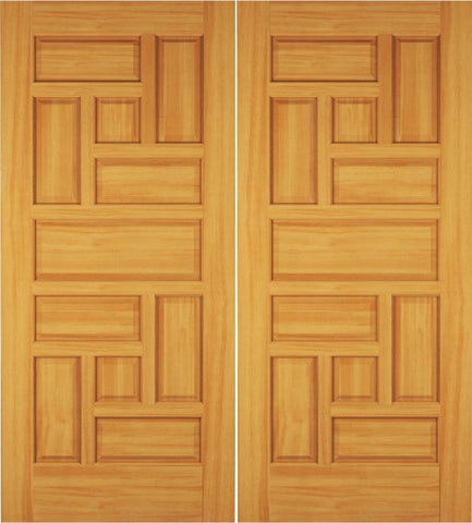 WDMA 68x78 Door (5ft8in by 6ft6in) Exterior Swing Oak Wood 11 Panel Rustic Double Door 1