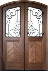 WDMA 68x78 Door (5ft8in by 6ft6in) Exterior Mahogany Manchester Impact Double Door/Arch Top w Iron #2 1
