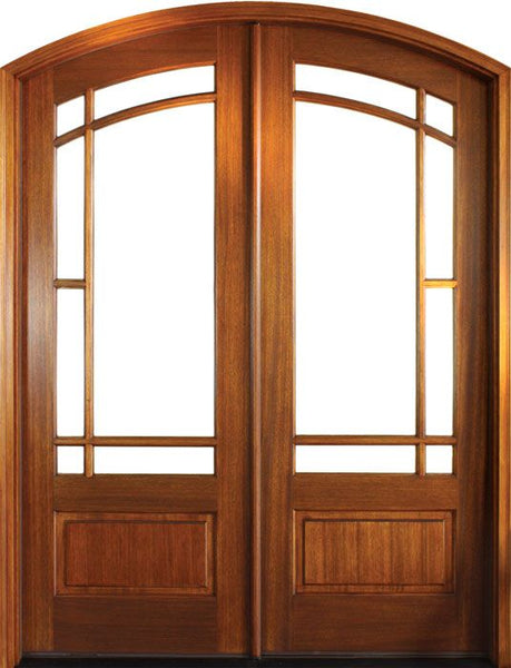 WDMA 68x78 Door (5ft8in by 6ft6in) Exterior Mahogany Tiffany TDL/SDL 7LT Double Door/Arch Top 1