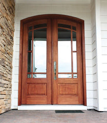 WDMA 68x78 Door (5ft8in by 6ft6in) Exterior Mahogany Tiffany TDL/SDL 7LT Double Door/Arch Top 2