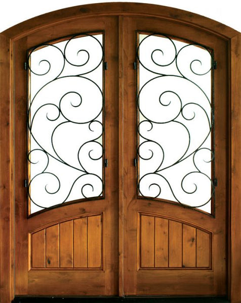 WDMA 68x78 Door (5ft8in by 6ft6in) Exterior Knotty Alder Keowee Burlwood Double Door/Arch Top 1