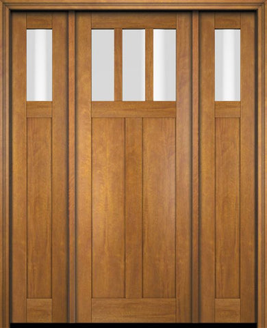WDMA 68x78 Door (5ft8in by 6ft6in) Exterior Swing Mahogany 3 Horizontal Lite Craftsman Single Entry Door Sidelights 1