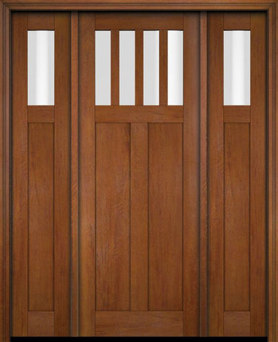 WDMA 68x78 Door (5ft8in by 6ft6in) Exterior Swing Mahogany 4 Horizontal Lite Craftsman Single Entry Door Sidelights 4