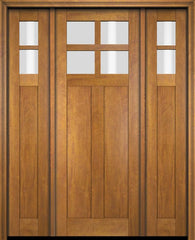 WDMA 68x78 Door (5ft8in by 6ft6in) Exterior Swing Mahogany 4 Lite Craftsman Single Entry Door Sidelights 1