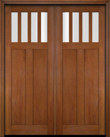 WDMA 68x78 Door (5ft8in by 6ft6in) Exterior Barn Mahogany 4 Horizontal Lite Craftsman or Interior Double Door 4