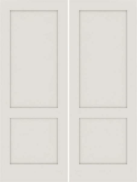 WDMA 68x80 Door (5ft8in by 6ft8in) Interior Swing Smooth 80in Primed 2 Panel Shaker Double Door|1-3/4in Thick 1