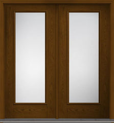 WDMA 68x80 Door (5ft8in by 6ft8in) Patio Oak Low-E Full Lite W/ Stile Lines Fiberglass Exterior Double Door 1