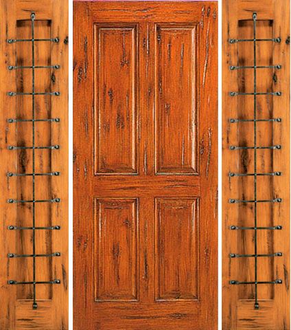 WDMA 68x80 Door (5ft8in by 6ft8in) Exterior Knotty Alder Prehung Door with Two Sidelights 4-Panel 1