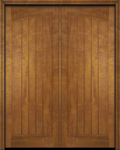 WDMA 68x80 Door (5ft8in by 6ft8in) Interior Swing Mahogany Arch Panel V-Grooved Plank Rustic-Old World Exterior or Double Door 1
