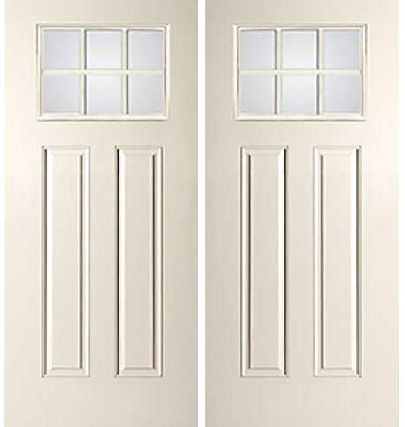 WDMA 68x80 Door (5ft8in by 6ft8in) Exterior Smooth SDL Low-E Craftsman 6 Lite 8ft 2 Panel Star Double Door 1