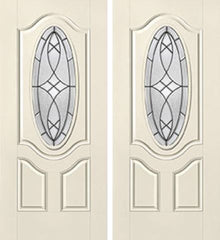 WDMA 68x80 Door (5ft8in by 6ft8in) Exterior Smooth Blackstone 3/4 Deluxe Oval Lite 2 Panel Star Double Door 1