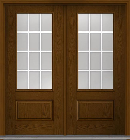 WDMA 68x80 Door (5ft8in by 6ft8in) Patio Oak GBG Flat Wht Low-E 3/4 Lite 1 Panel Fiberglass Exterior Double Door 1