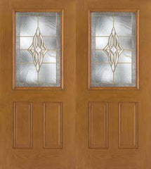 WDMA 68x80 Door (5ft8in by 6ft8in) Exterior Oak Fiberglass Impact Door 1/2 Lite Wellesley 6ft8in Double 1