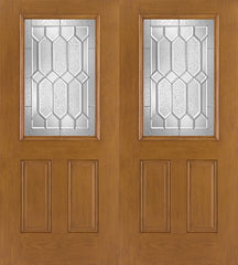 WDMA 68x80 Door (5ft8in by 6ft8in) Exterior Oak Fiberglass Impact Door 1/2 Lite Crystalline 6ft8in Double 1