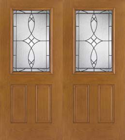 WDMA 68x80 Door (5ft8in by 6ft8in) Exterior Oak Fiberglass Impact Door 1/2 Lite Blackstone 6ft8in Double 1