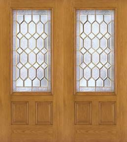 WDMA 68x80 Door (5ft8in by 6ft8in) Exterior Oak Fiberglass Impact Door 3/4 Lite Crystalline 6ft8in Double 2-Panel 1