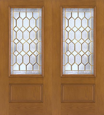 WDMA 68x80 Door (5ft8in by 6ft8in) Exterior Oak Fiberglass Impact Door 3/4 Lite Crystalline 6ft8in Double 1
