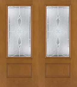 WDMA 68x80 Door (5ft8in by 6ft8in) Exterior Oak Fiberglass Impact Door 3/4 Lite Blackstone 6ft8in Double 1