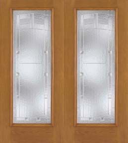 WDMA 68x80 Door (5ft8in by 6ft8in) Exterior Oak Fiberglass Impact Door Full Lite Maple Park 6ft8in Double 1
