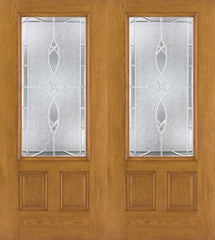 WDMA 68x80 Door (5ft8in by 6ft8in) Exterior Oak Fiberglass Impact Door 3/4 Lite Blackstone 6ft8in Double 1
