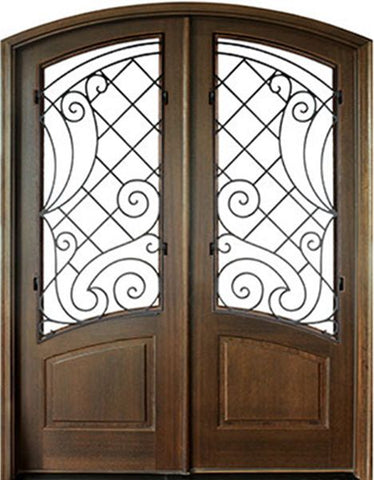 WDMA 72x108 Door (6ft by 9ft) Exterior Mahogany Aberdeen Impact Double Door/Arch Top w Iron #1 1