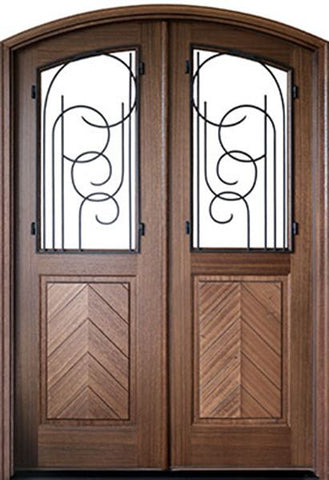 WDMA 72x108 Door (6ft by 9ft) Exterior Mahogany Manchester Impact Double Door/Arch Top w Iron #1 1