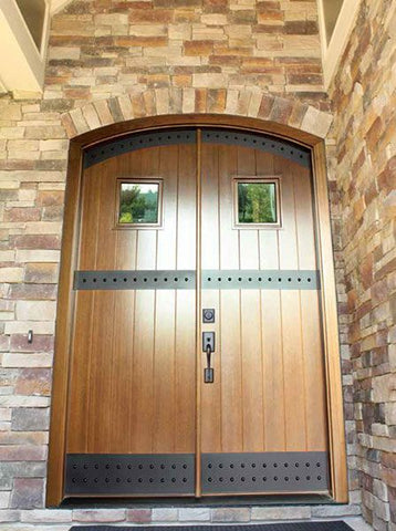 WDMA 72x108 Door (6ft by 9ft) Exterior Mahogany Aspen 3 Strap Double Door/Arch Top 2