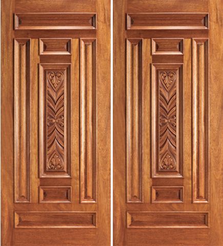 WDMA 72x84 Door (6ft by 7ft) Exterior Mahogany Entry Wood Hand Carved 7 Panel Traditional Double Door 1