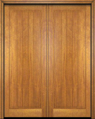 WDMA 72x84 Door (6ft by 7ft) Exterior Barn Mahogany Rustic-Old World Home Style 1 Panel V-Grooved Plank or Interior Double Door 1