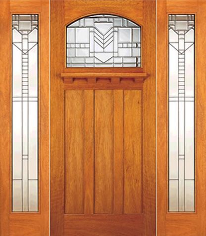 WDMA 72x84 Door (6ft by 7ft) Exterior Mahogany Craftsman Single Door and Full lite Two Sidelights 1