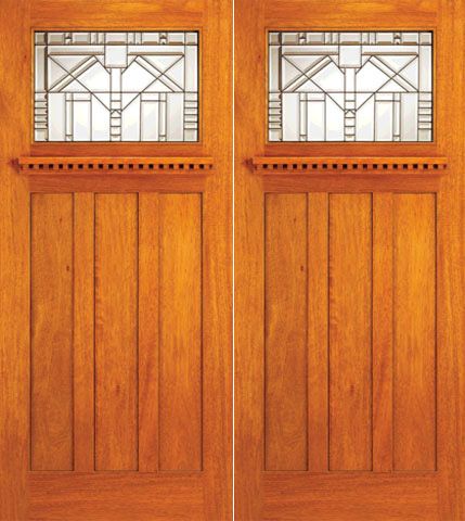 WDMA 72x84 Door (6ft by 7ft) Exterior Mahogany Mission Style Double Front Doors Triple Leaded Glass 1
