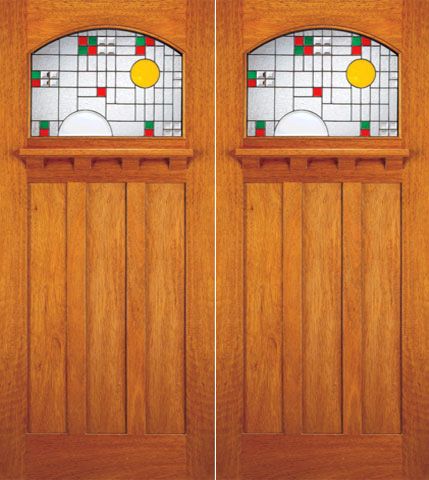 WDMA 72x84 Door (6ft by 7ft) Exterior Mahogany Craftsman Double Doors Frank Lloyd Wright Glass Design 1