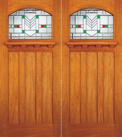 WDMA 72x84 Door (6ft by 7ft) Exterior Mahogany Entry Double Doors Frank Lloyd Wright Glass Design 1