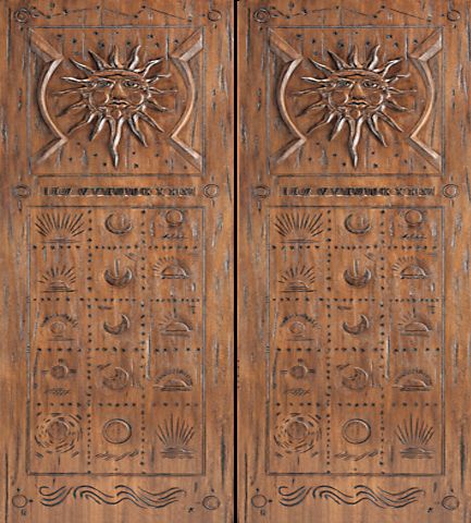 WDMA 72x84 Door (6ft by 7ft) Exterior Mahogany Mexican Style Double Door Carved Aztec Motif  1