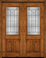 WDMA 72x96 Door (6ft by 8ft) Exterior Knotty Alder 96in Alder Rustic V-Grooved Panel 2/3 Lite Double Entry Door Riverwood Glass 1