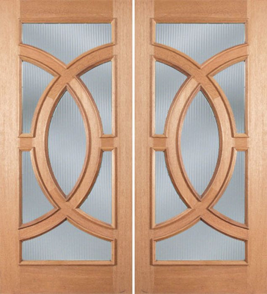WDMA 72x96 Door (6ft by 8ft) Patio Mahogany Crescendo Exterior Double Door w/ Reed Glass 1