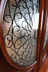 WDMA 72x96 Door (6ft by 8ft) Exterior Mahogany Circle Lite Double Door Scrollwork Ironwork Design 3