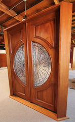 WDMA 72x96 Door (6ft by 8ft) Exterior Mahogany Circle Lite Double Door Scrollwork Ironwork Design 4
