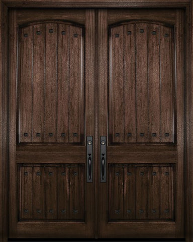 WDMA 72x96 Door (6ft by 8ft) Exterior Mahogany 36in x 96in Double Arch 2 Panel V-Grooved DoorCraft Door with Clavos 1