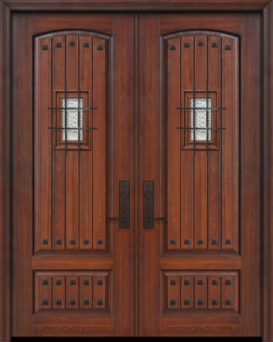 WDMA 72x96 Door (6ft by 8ft) Exterior Cherry Pro 96in Double 2 Panel Arch V-Groove Door with Speakeasy / Clavos 1