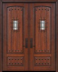 WDMA 72x96 Door (6ft by 8ft) Exterior Cherry Pro 96in Double 2 Panel Arch Door with Speakeasy / Clavos 1