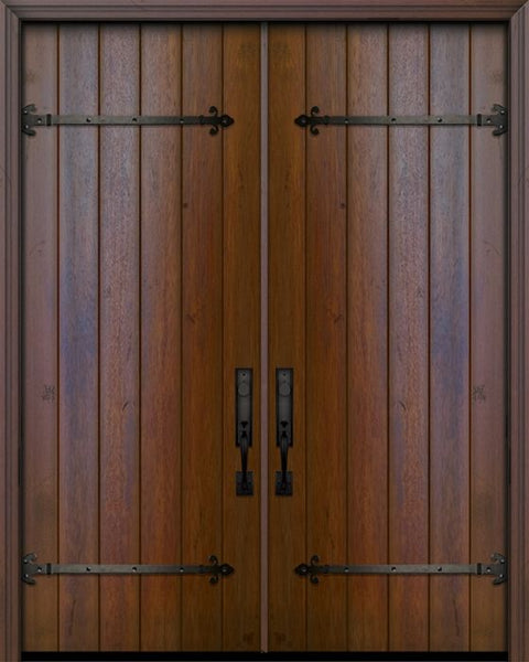 WDMA 72x96 Door (6ft by 8ft) Exterior Swing Mahogany 36in x 96in Double Square Top Plank Portobello Door with Straps 1