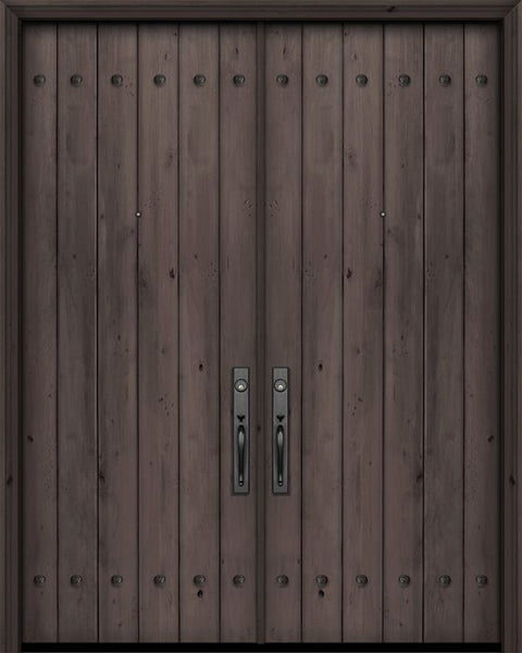 WDMA 72x96 Door (6ft by 8ft) Exterior Swing Knotty Alder 36in x 96in Double Square Top Plank Estancia Alder Door with Clavos 1